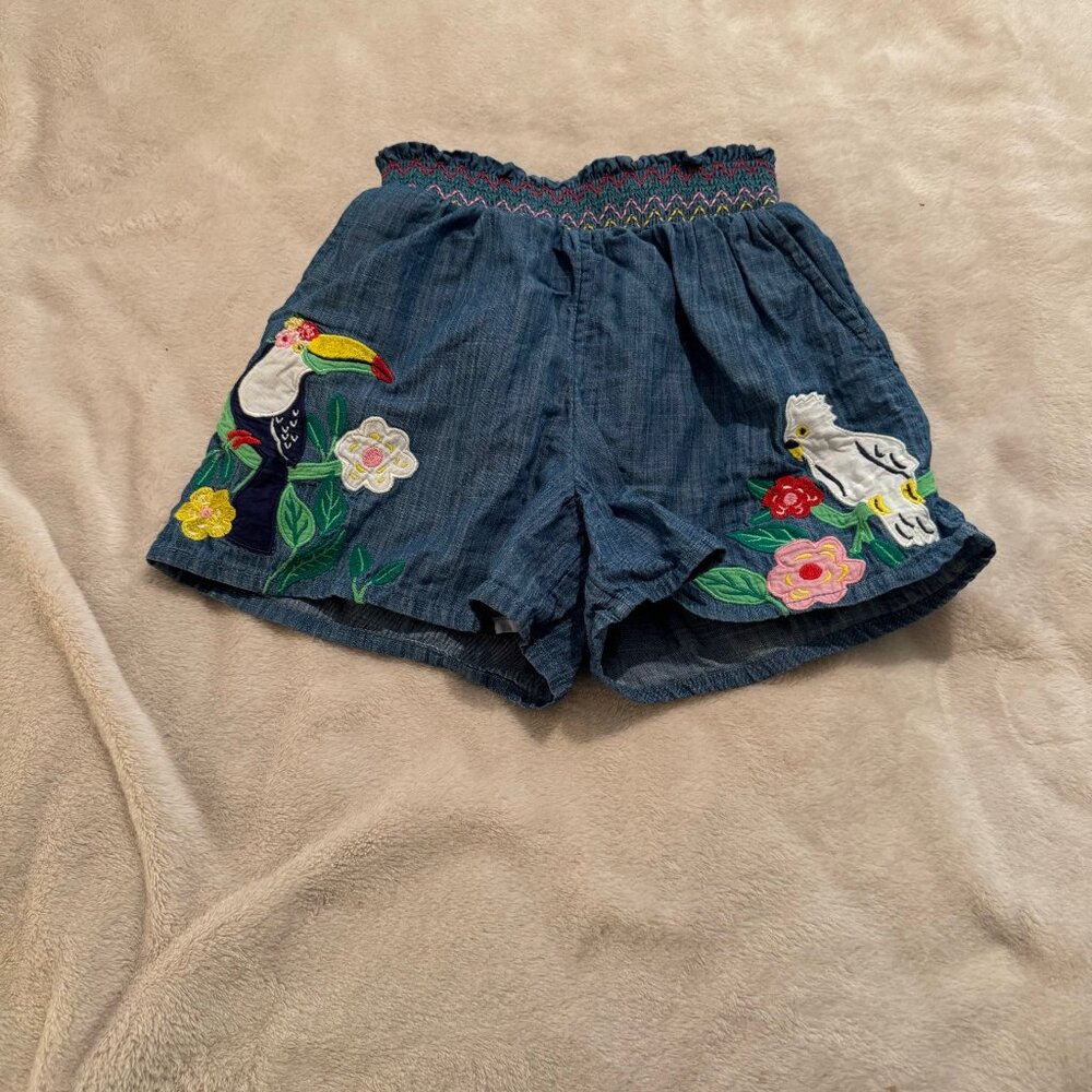 Mini Boden Chambray and Applique Shorts Size 128cm 8Y